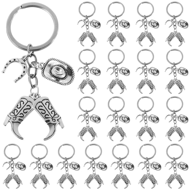 20 llaveros de herradura para botas de sombrero, llaveros de vaquera occidental, llaveros ecuestres, regalo para amantes de los caballos, llavero de vaquero, regalos para vaquera vaquera
