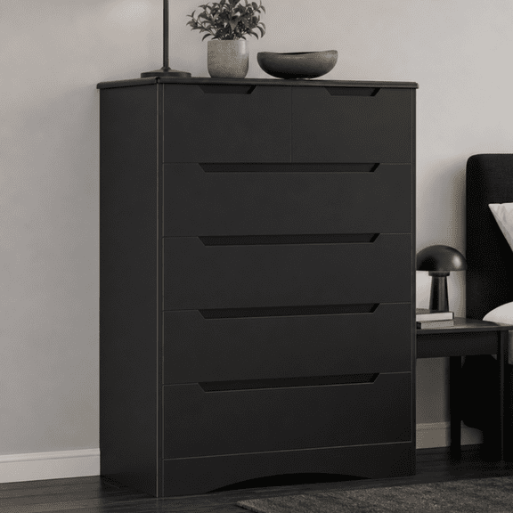 Aiho Dresser for Bedroom, Tall Wood Dresser with 6 Drawer, Chest of Drawers for Living Room, Hallway, Closet - Black