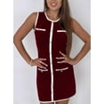 thumbnail image 3 of Women'S Semi Formal Business Casual 2025 Summer Elegant Knit Slim Fit Color Block Button Dresses Wine Red XL, 3 of 5