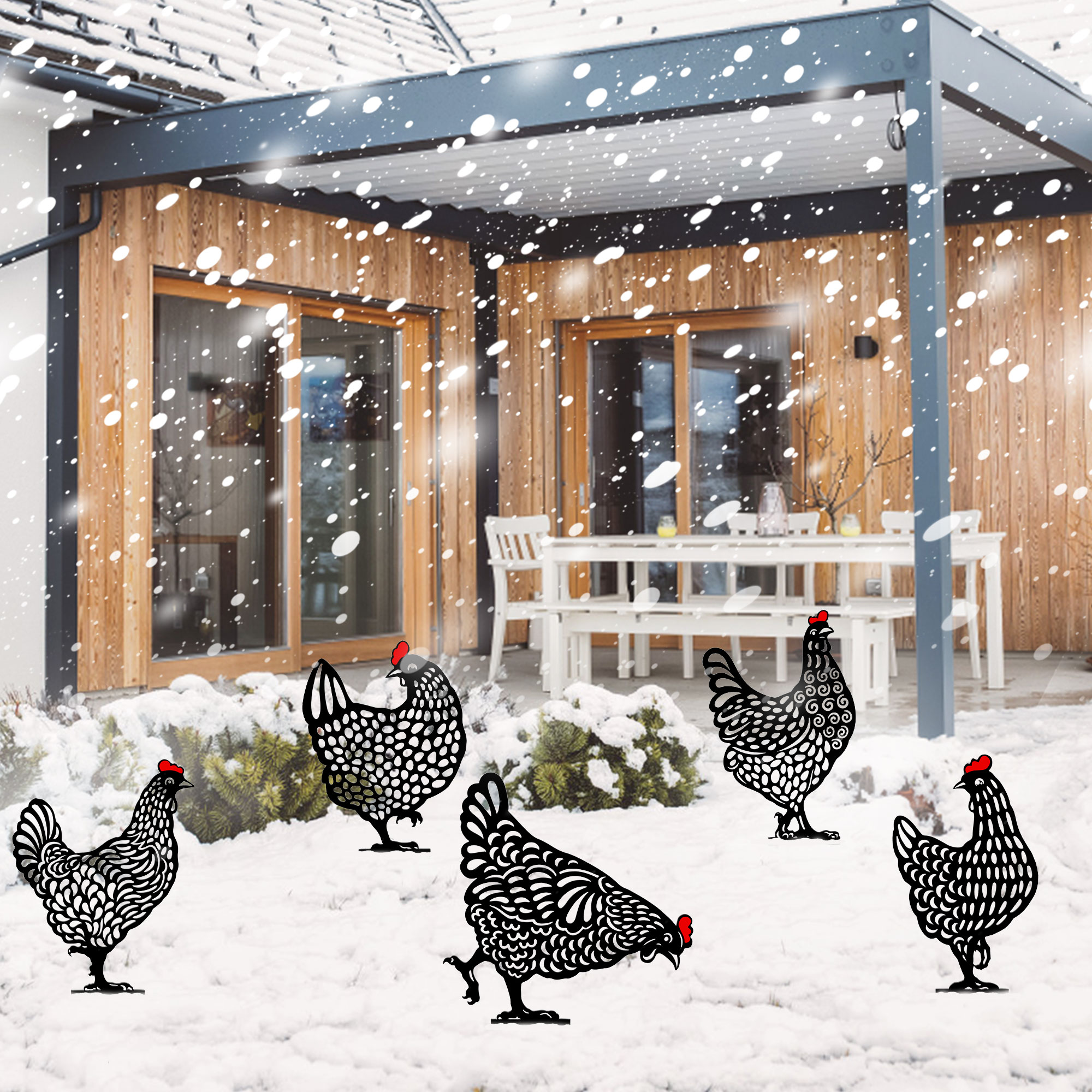 EEEkit 5pcs Garden Rooster Decorative Stakes, Chicken Silhouette Art Hollow Out Animal Shape Decors for Outdoor, Black - image 4 of 5