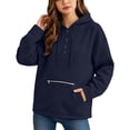 thumbnail image 3 of HomeDM Women's Sweatshirt Henley Button Drawstring Hoodie with Pocket Long Sleeve Pullover Solid Color, 3 of 6