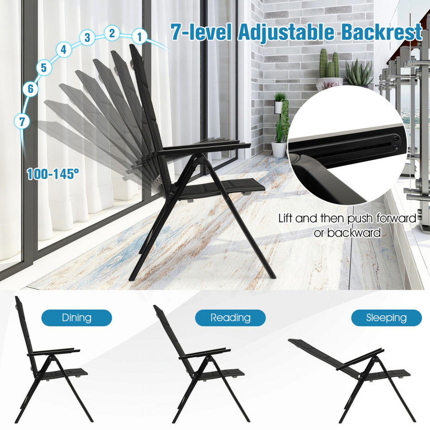 Aimee Lii Outdoor Dining Chair with Soft Padded Seat and 7-Position Adjustable Backrest, Outdoor Patio Set, Black Aimee Lii Outdoor Dining Chair with Soft Padded Seat and 7-Position Adjustable Backrest, Outdoor Patio Set, Black