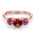 thumbnail image 3 of Gem Stone King 18K Rose Gold Plated Silver Red Garnet and Pink Tourmaline Engagement Ring for Women | 2.04 Cttw | Round 6MM | Gemstone January Birthstone | Size 6, 3 of 6