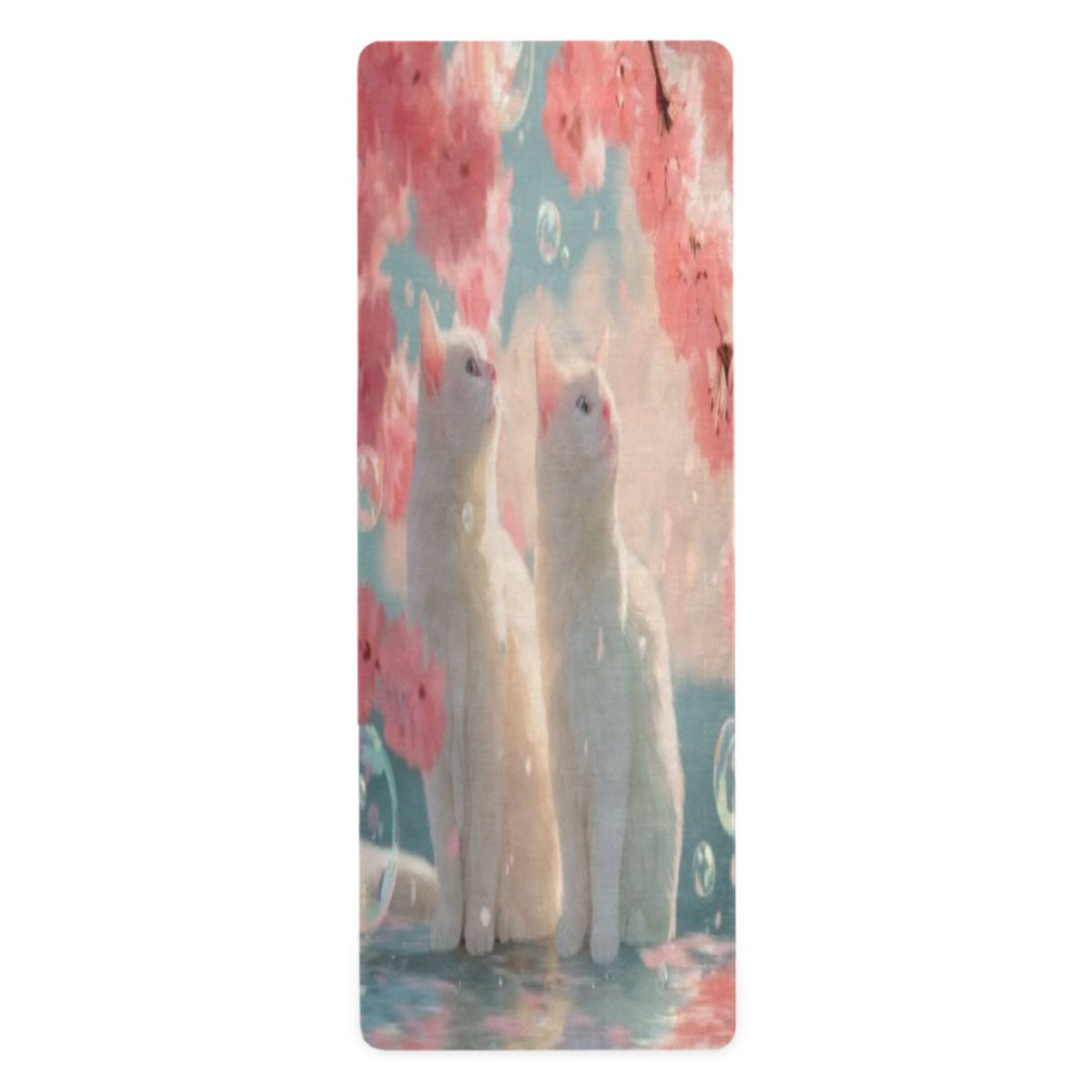 BZSMCE Yoga Mat Women Fitness Mat Blossom Cats and Bubbles Pattern