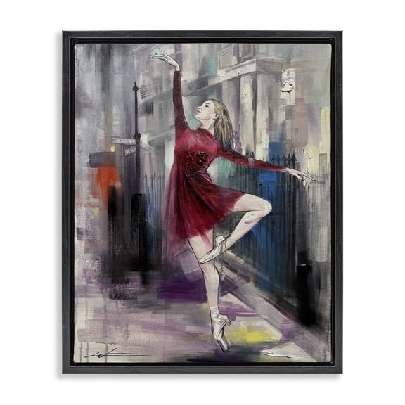 Stupell Industries Ballet on City Street People Painting Black Floater Framed Canvas Art Print Wall Art, 17 x 21