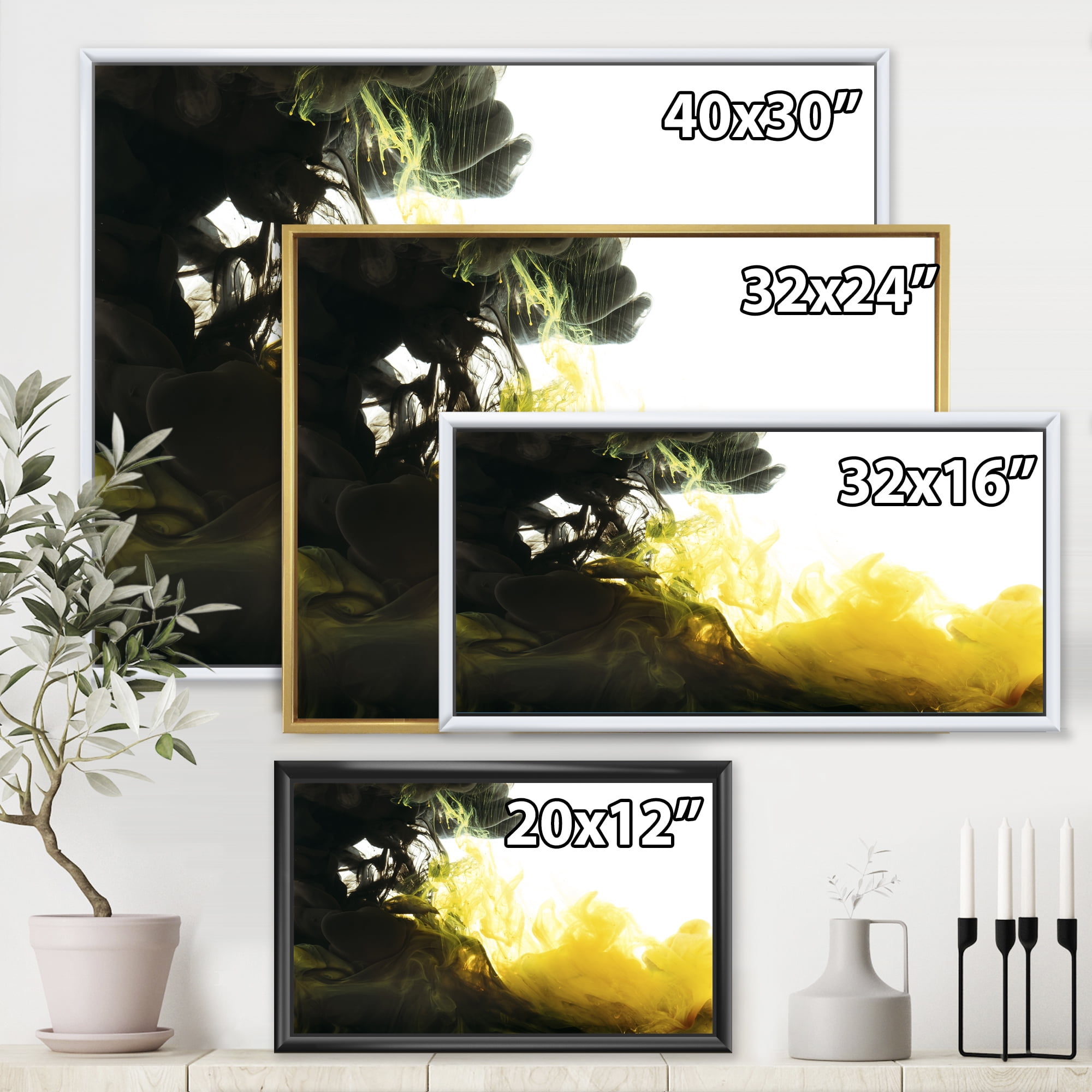 Designart 'Abstract Of Yellow Meeting Black' Modern Framed Canvas Wall Art Print