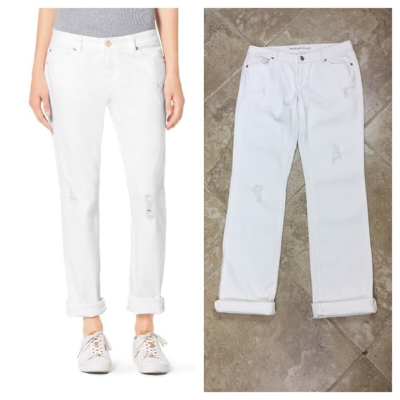 Michael Kors Distressed Boyfriend Jeans, White, 14P 