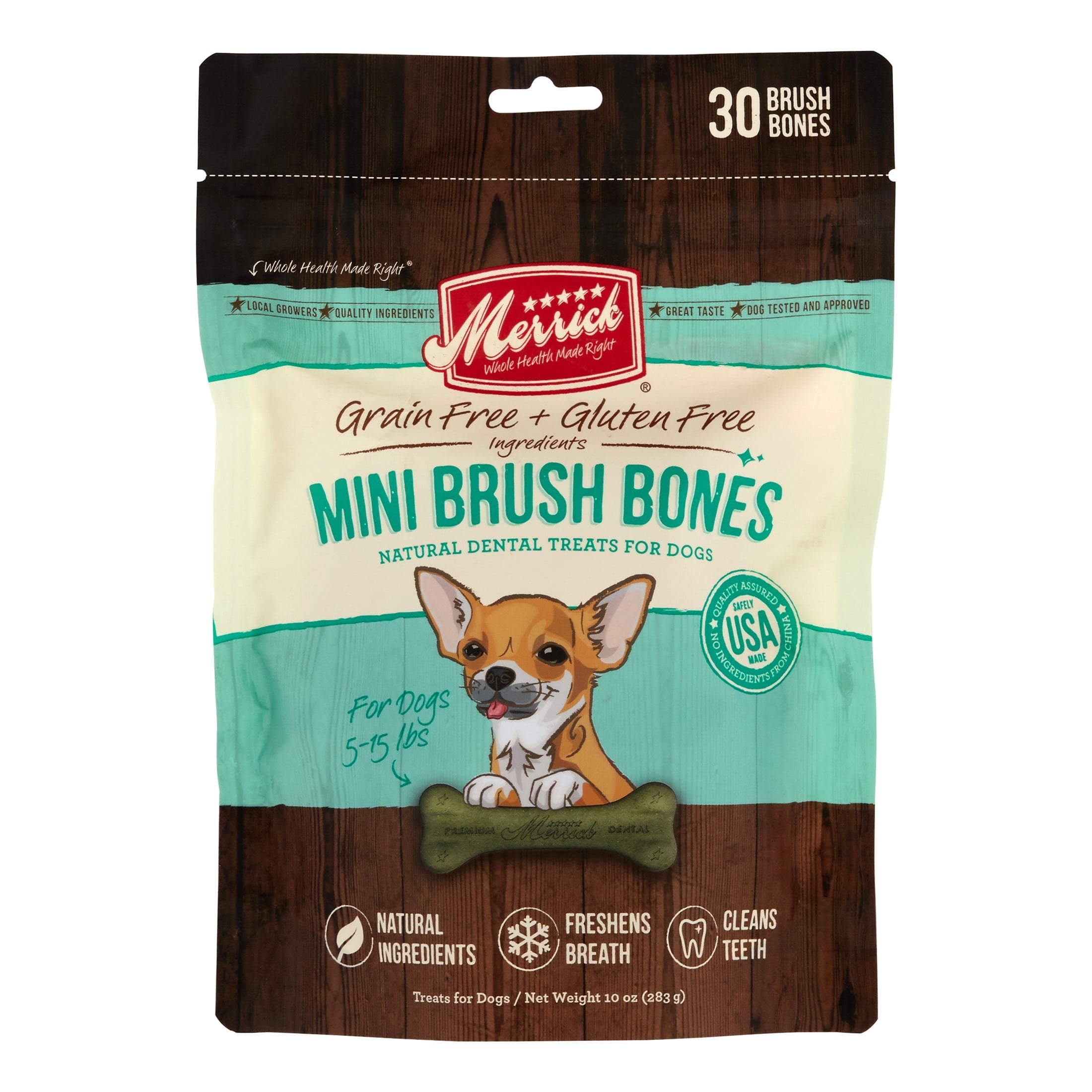 Merrick Mini Brush Bones GrainFree Dental Chews Dog Treat, 30 ct