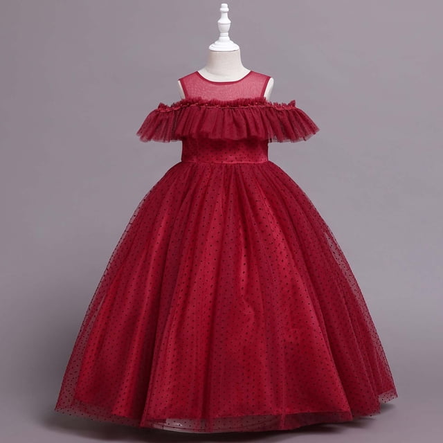 EGNMCR Robes de Soirée pour Femmes, Robes Formelles pour Femmes, Robes de Cocktail pour Femmes Robe Sans Manches à Col Rond Robe pour Enfants Robe Sans Manches pour Filles Robe Princesse à Épaules Robe Fleurie en Tulle à Pois Robe pour Fille
