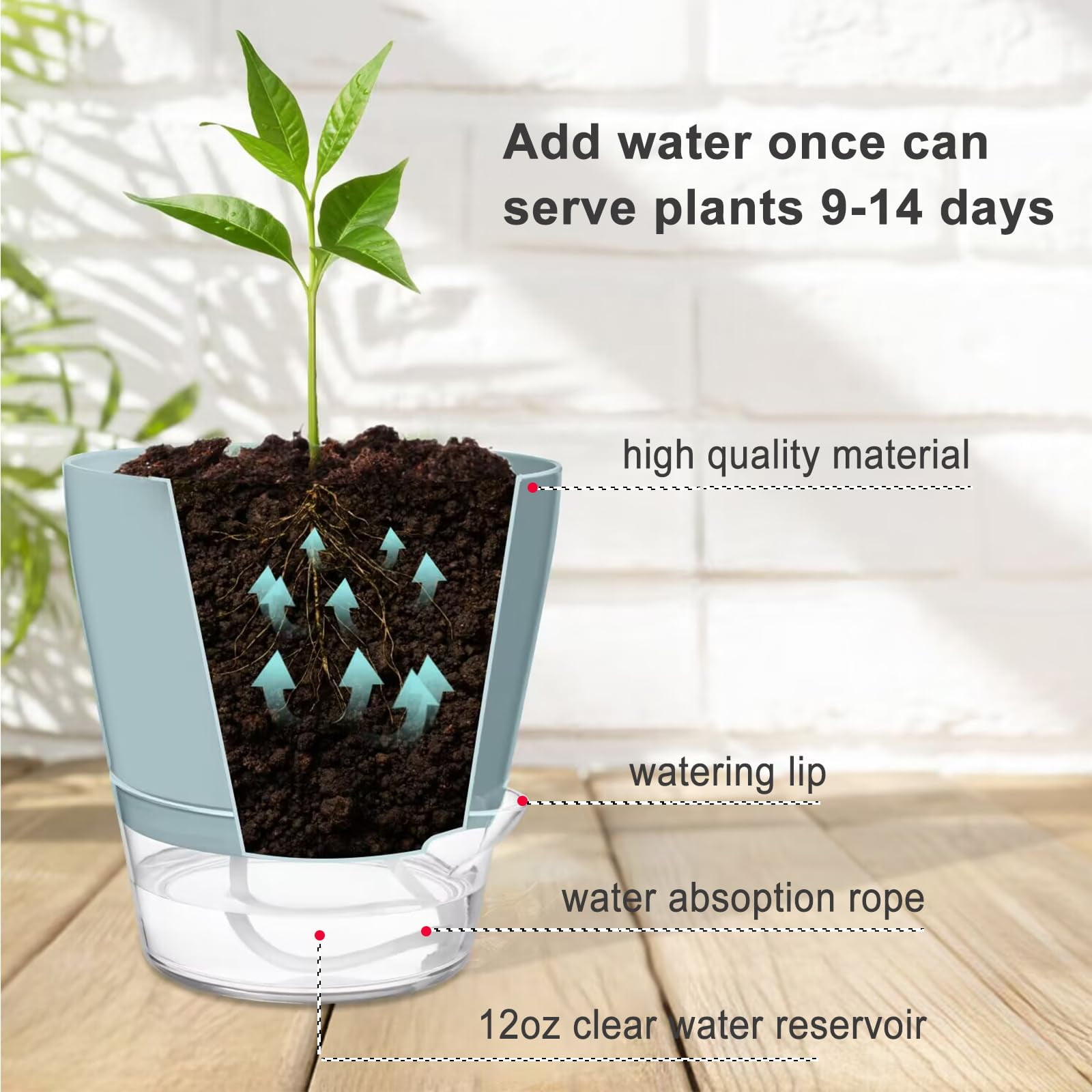 Samhe 6-Pack Self Watering Planters, 6 inch Plastic Self Watering Flower Pots with Drainage Holes and Saucers for Indoor Outdoor Plants