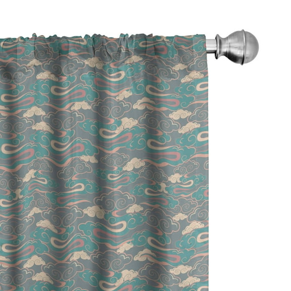 Ambesonne Clouds Window Curtains, Fantasy World Wavy Stripes, Each 28" W x 84" L, Blue Grey Multicolor
