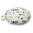 thumbnail image 1 of Rain Round Floor Cushion with Handle, Continuous Couple Under Umbrella Lettering Park Theme Leaves on Plain Backdrop, Pillow for Living Room & Dorms, 18" Round, White Multicolor, by Ambesonne, 1 of 4