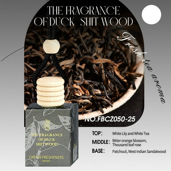 8ml Car Tea Perfume Diffuser Hanging - Premium Wood Cap & Glass Bottle Aromatherapy for Vehicles - Long-Lasting Fragrance - Rearview Mirror Essential Oil Lanyard