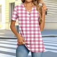 thumbnail image 2 of ZQUUVOU Women's T-Shirt Plaid V-Neck Button Printed Short Sleeve Blouse Pink (2XL), 2 of 7