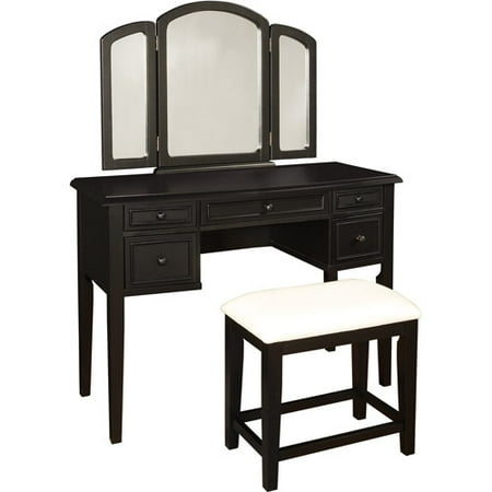 Vanity with Tri-Fold Mirror and Bench, Multiple Colors