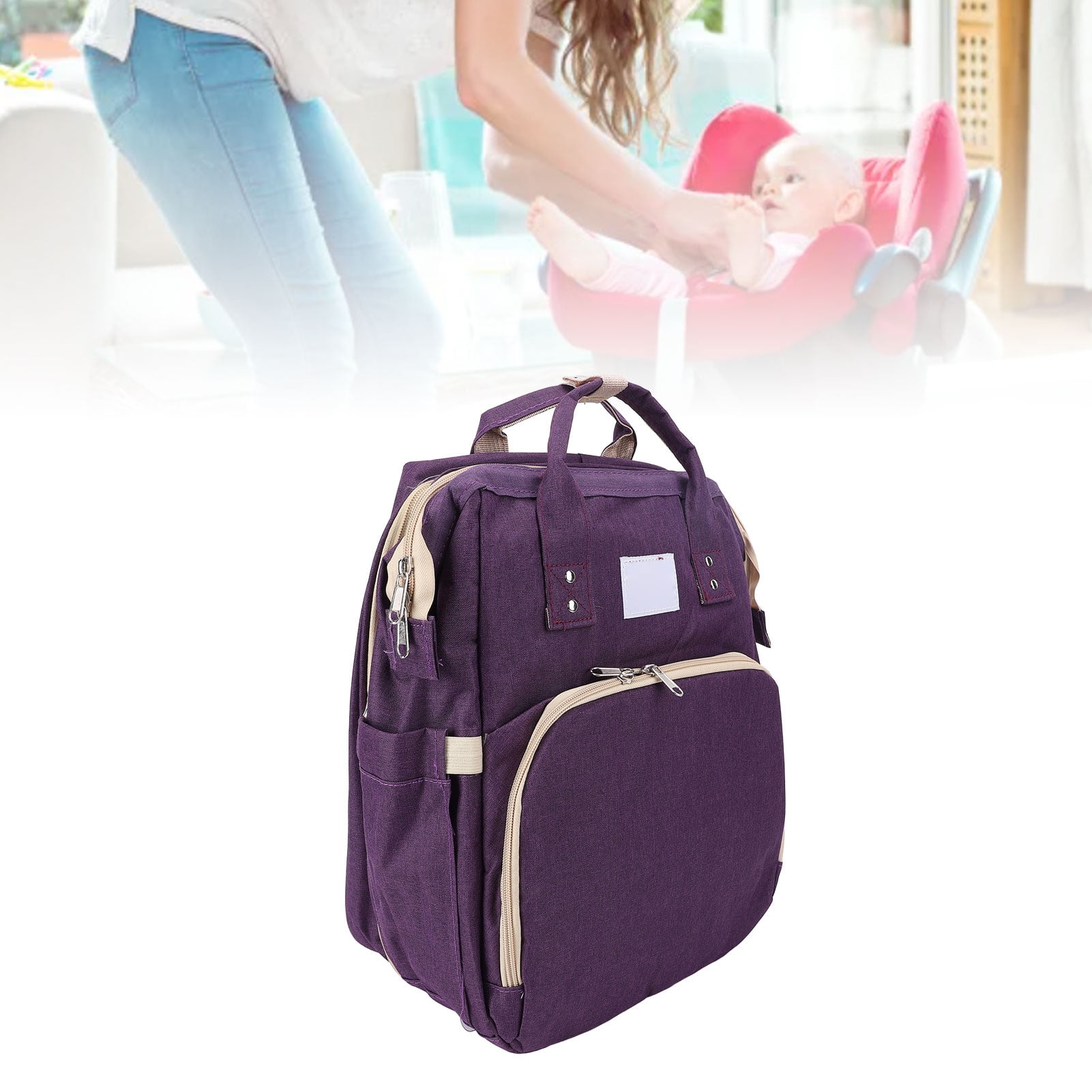 Diaper Bag, Easy To Wash Baby Diaper Bag with Pad for Nursing Bottle Purple