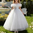 thumbnail image 2 of Girls off-Shoulder Tulle Ball Gown with Ruffles & Sequins, formal Princess Dress for 3-13 Years Old, Ideal for Birthdays & Flower Girl Events White 12 Years, 2 of 8