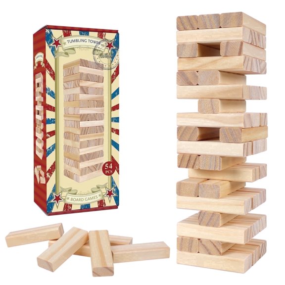 Fugocen Tumbling Tower Game Set, 54-Piece Standard Size, Portable and Strategic Coordination