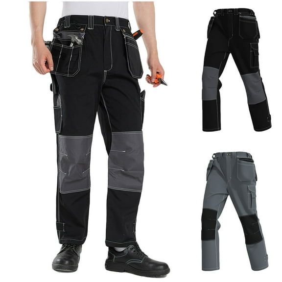Txeol Mens Construction Pants Utility Work Safety Pants Heavy Duty Workwear Cargo Pant with Pockets-Gray,S