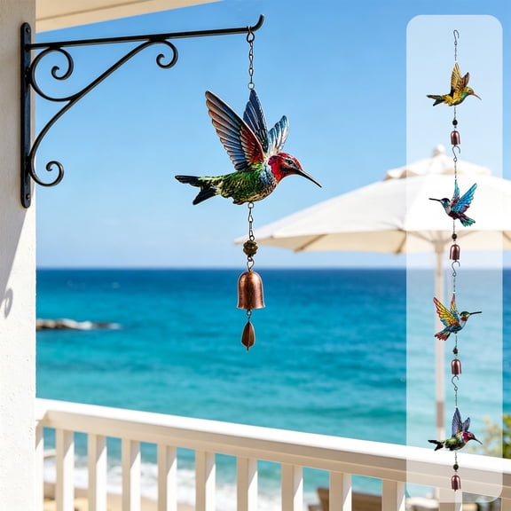 WDOBM Wind Chimes, Stained Glass Hummingbird Metal Bell Wind Chime, Weather Resistant Wind Chimes, Garden Patio Hanging Decor, Birthday Gifts for Mom