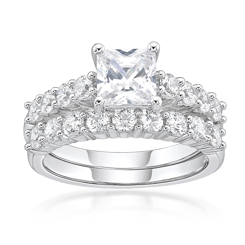 Brilliance Fine Jewelry Sterling Silver Squared Simulated Diamond