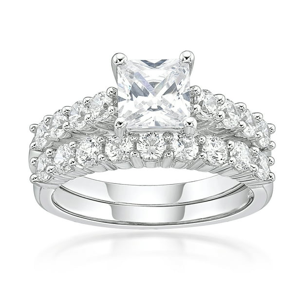 Brilliance Fine Jewelry Sterling Silver Squared Simulated Diamond