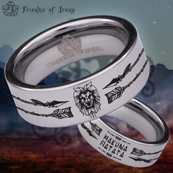 Hakuna Matata Lion Tungsten Carbide Ring