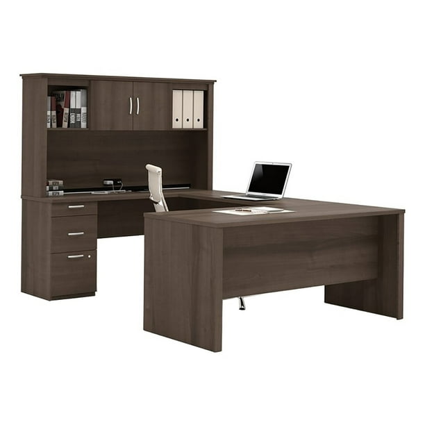 Atlin Designs Contemporary 4 PC Wood U-Shaped Desk with Hutch in ...