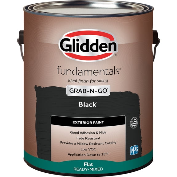 Glidden Fundamentals Exterior Paint, Black, Flat, 1 Gallon