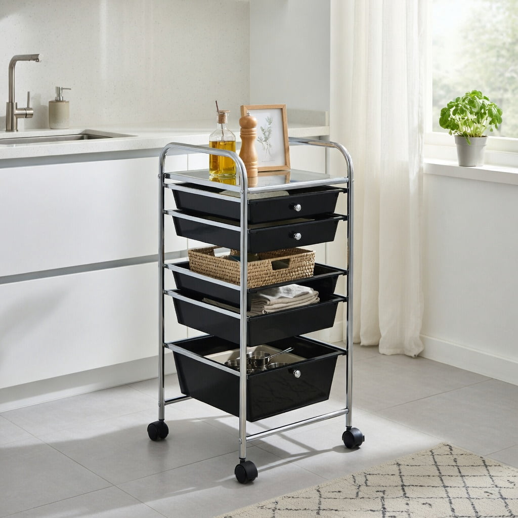 Spaco 6 Drawers Rolling Storage Cart Organizer-Black, Craft Organizers and Storage, Multipurpose Organizer Cart for Home, Office, School
