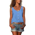 thumbnail image 1 of Blusa informal holgada con botones para mujer, blusa azul sin mangas XL, 1 of 6