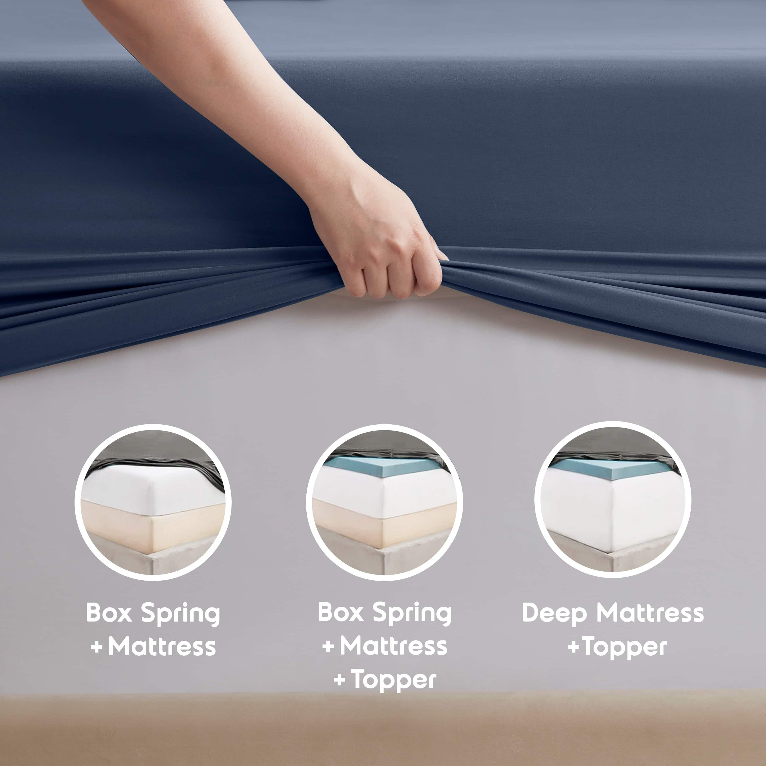 LammaLoe Extra Deep Pocket Queen Sheets set, Fits 18"-24" Mattress, 6 Piece Soft Microfiber Bed Sheet Sets, Navy