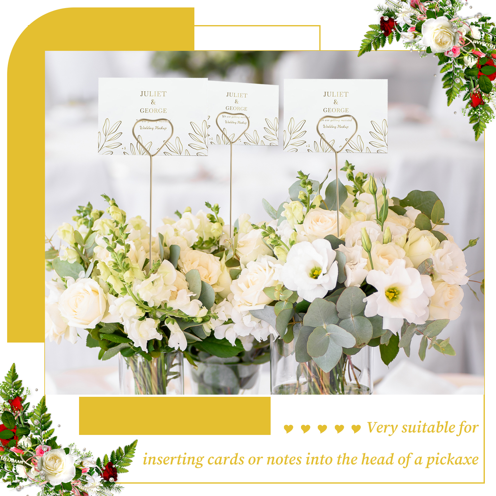 Threns 400 Pcs Floral Card Holder Pick 12 Inches Metal Flower Card Holder Stick for Birthday Party Engagement Wedding Formal Meeting