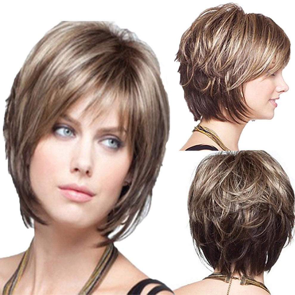 White Women Synthetic Full Wigs Short Straight Bob Hairstyle Blonde  HighLights Hair Wig Heat Resistant | Walmart Canada