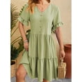 thumbnail image 5 of Gustave V Neck Short Sleeve Summer Dress for Women Ruffle Swiss Dot Mini Dresses Casual Boho A Line Flowy Sundress for Wedding Guest Christmas Party "Green, XL", 5 of 7