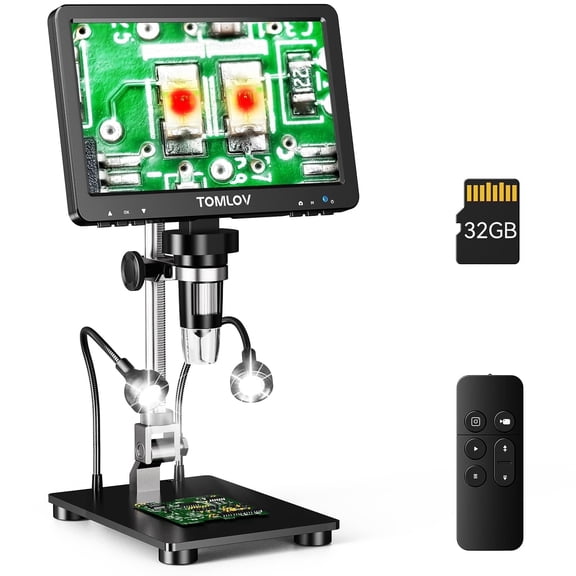 TOMLOV Upgraded 7'' Coin Microscope HDMI DM9 Pro 1200X, Digital Microscope 16MP with 10 LED Lights, SD Card & Remote Control