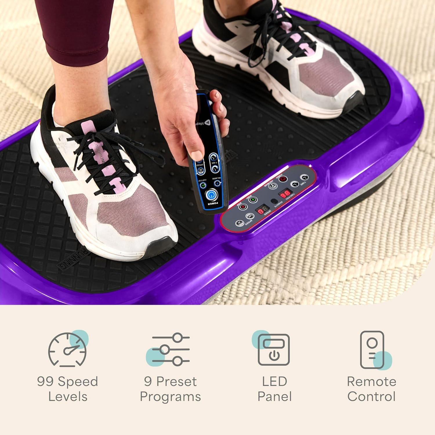Lifepro Waver Vibration Plate Exercise Machine – Full Body Vibrating Plate for Lymphatic Drainage, Muscle Toning & Fat Loss – Includes Loop Bands, Remote & 99 Speed Settings - Purple