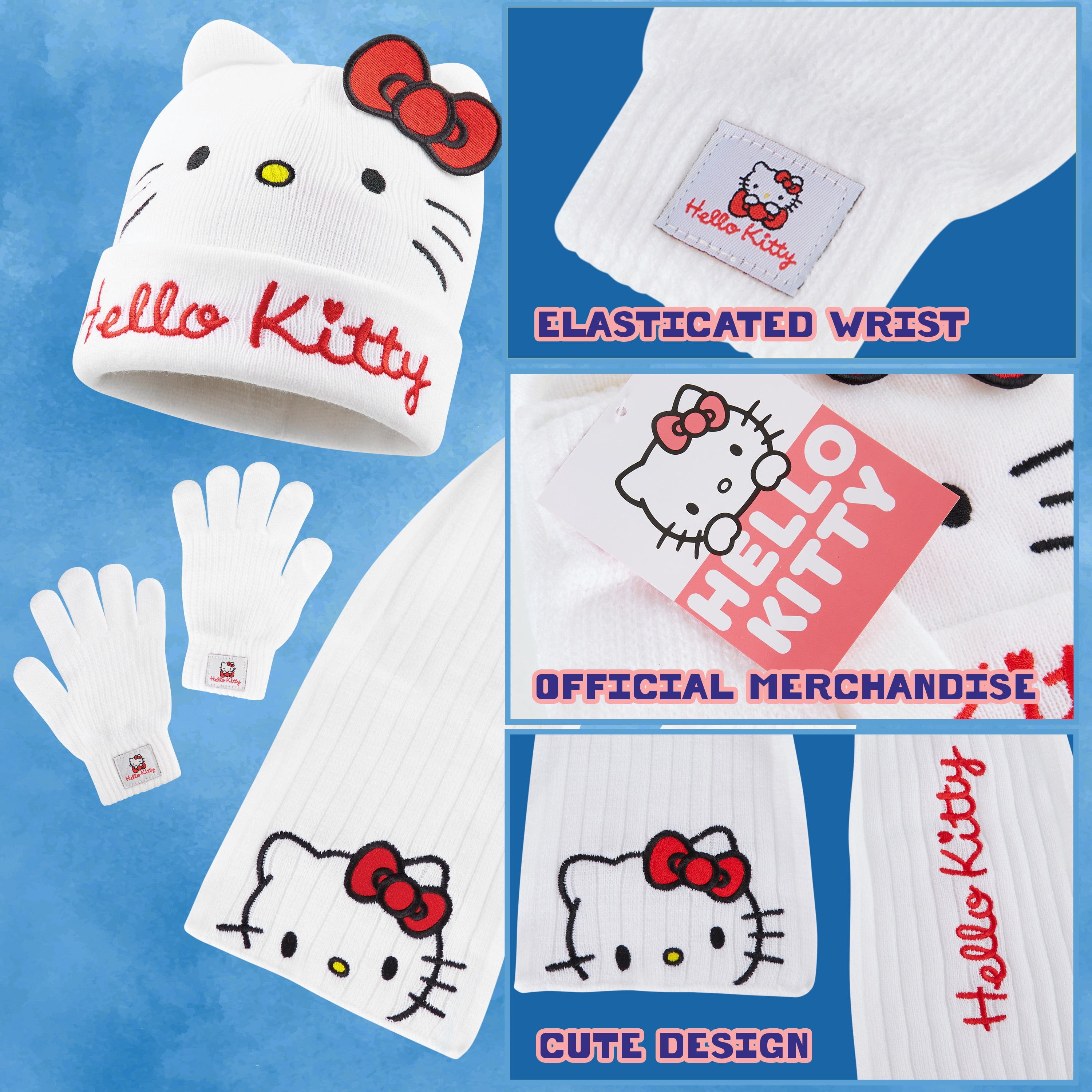 Hello Kitty Girls Winter Accessories Set Beanie Hat Scarf Gloves 3 Piece