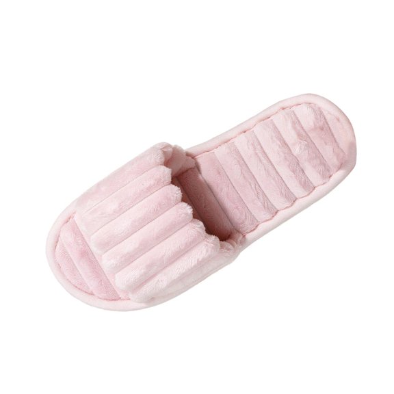 Risckoth Women's Fuzzy Slippers Open Toe Quilted Design Scalloped Edge Cozy Indoor Slides, Pink