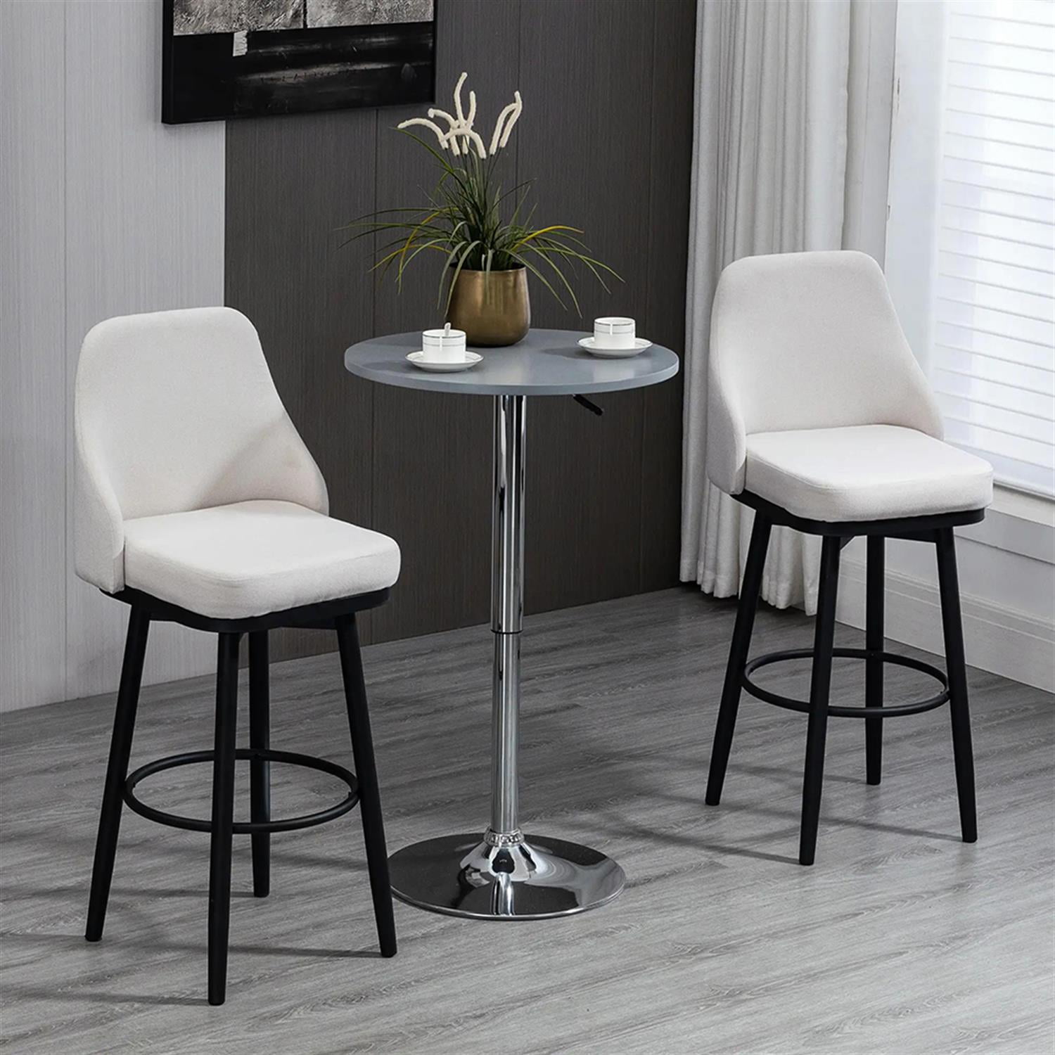 Demi Bonn Modern 360° Swivel Bar Stool Set of 2, Cushioned Bar 29.5" Seat Height Stool with Upholstered Back and Steel Legs for Kitchen, Dinning Room, Beige