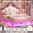thumbnail image 3 of Afuhokles Queen Size Bed Frame with LED Lights and Princess Crown, LED Velvet Upholstered Platform Bed Frame with Adjustable Headboard, Pink, 3 of 7