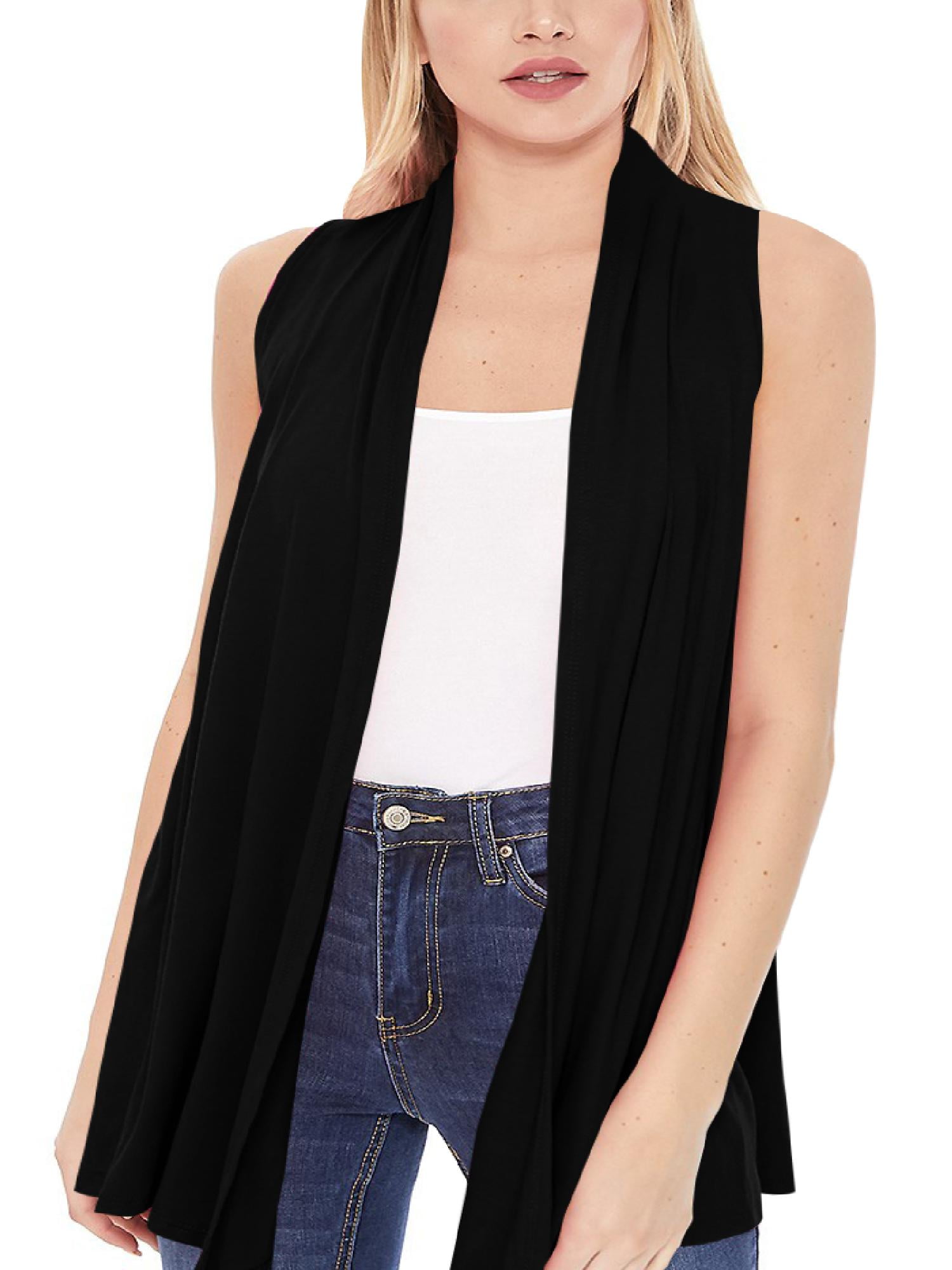Women's Sleeveless Open Draped Front Solid Cardigan Vest S-3XL Made in ...