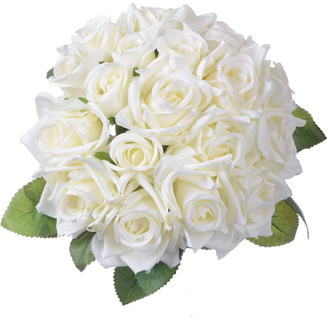 Ramo de rosas artificiales, paquete de 2 flores falsas de plástico de seda, rosas blancas artificiales, 18 cabezas, ramo de novia para boda, hogar, jardín, fiesta, decoración de boda Ormromra WMZL-267-3