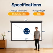 SPECSTAR 100 inch Manual Pull Down Projector Screen, 16:9 HD Retractable Projector Screens with Auto Locking for Movie Home Theater Cinema Office Video Game, Black(87W x 49H Inch Display Area)