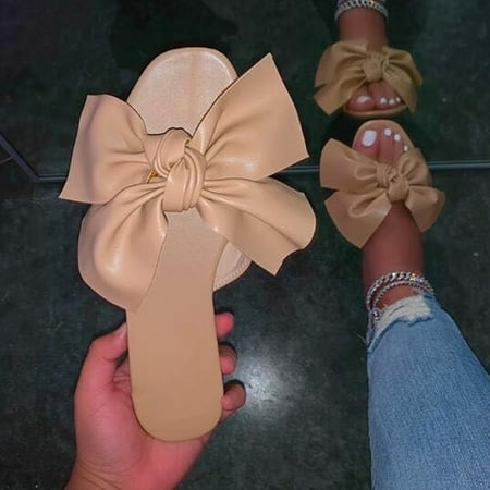 

HIBRO Women s Summer Leisure Bowknot Slippers Single Shoes Flat Solid Color Sandals