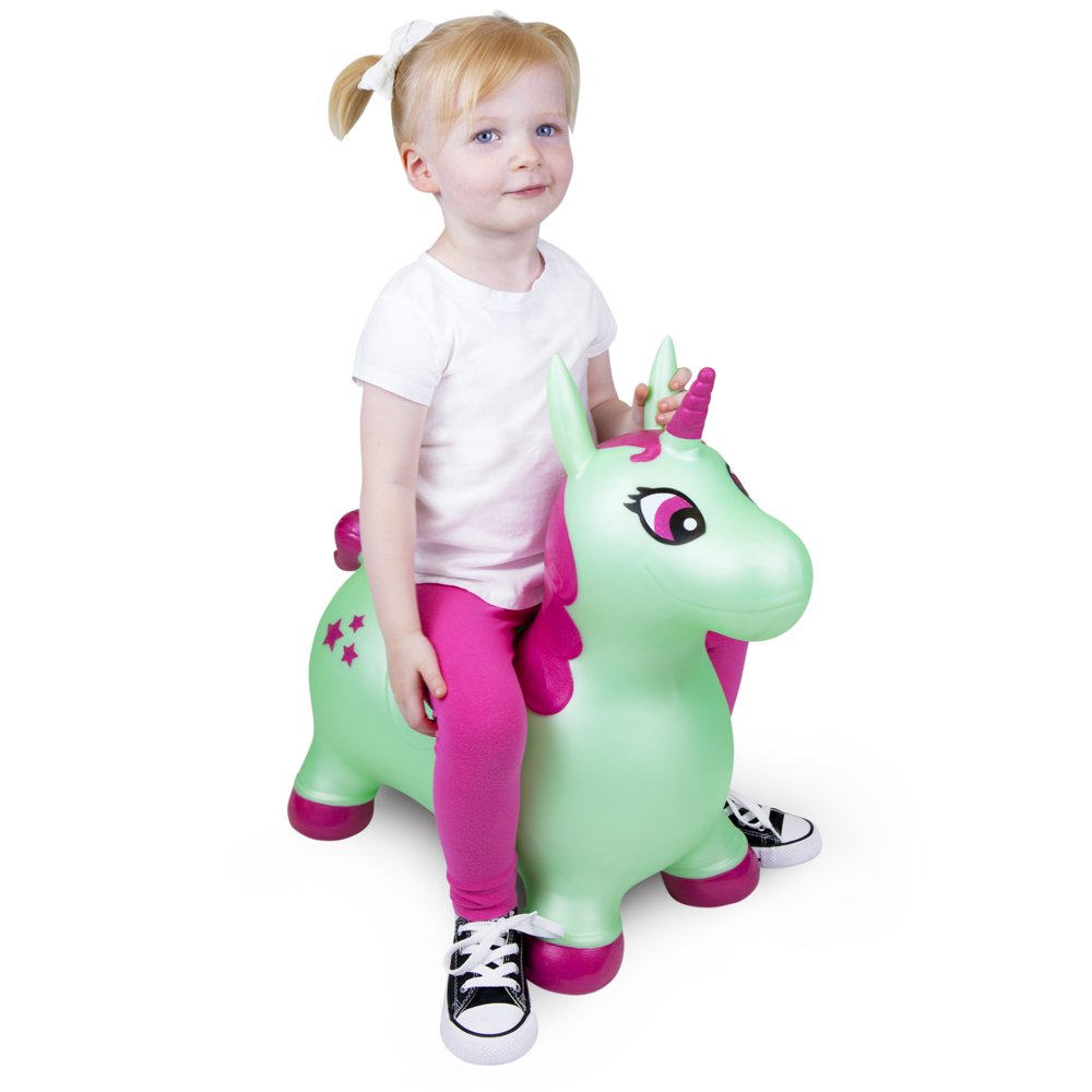 Waddle! Unicorn Bouncer! Inflatable Ride on Toy (Mint w/ Pink Glitter