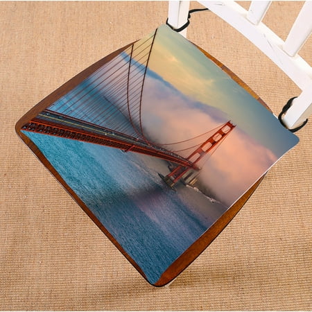 

PHFZK City Landscape Chair Pad Sunset View of the Golden Gate Bridge and Fog Seat Cushion Chair Cushion Floor Cushion Two Sides Size 18x18 inches
