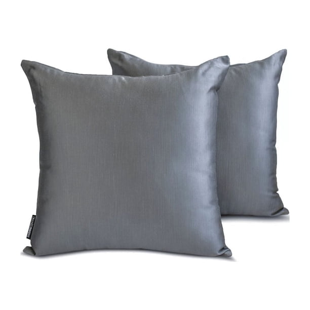 Fundas de almohada decorativas HomeCentric plateadas (paquete de 2), 35 x 35 cm (14 x 14 pulgadas), fundas de cojín lisas de satén para sofá, estilo moderno liso - Satén flameado gris plateado