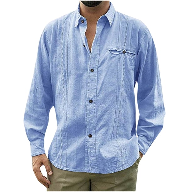 Camisa de manga larga de lino de algodón delgada de color sólido casual de moda para hombres Blusa de cárdigan Fridja po4544