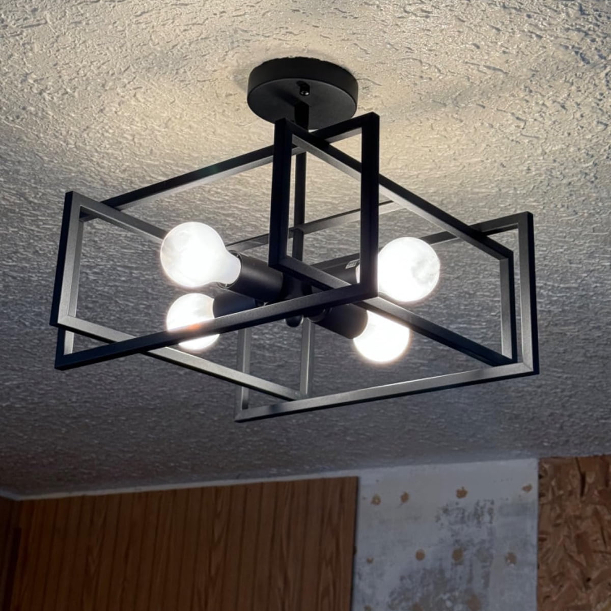 4-Light Semi Flush Mount Ceiling Light Fixtures Industrial Ceiling Lamp Vintage Farmhouse Lighting Chandelier Light for Kitchen Island Hallway Dining Room